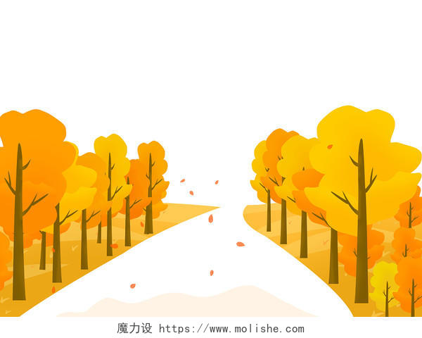 黄色手绘卡通树木树秋天秋季元素PNG素材